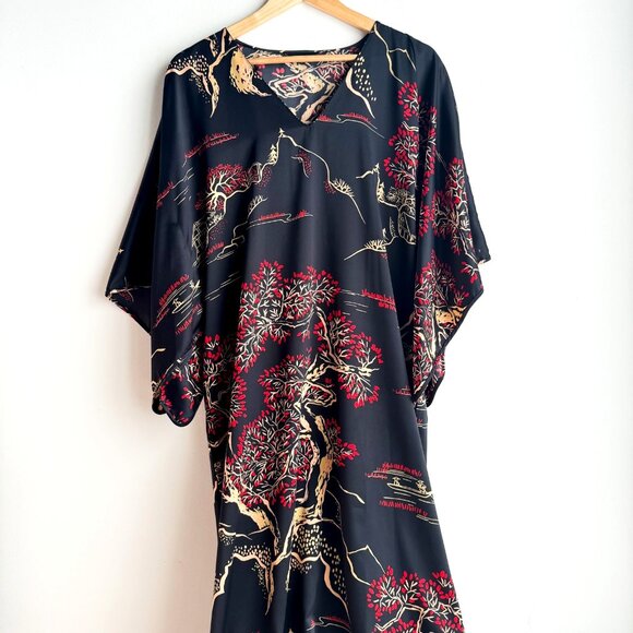 Natori Kimono Style Black Red Nightgown M - Picture 6 of 7